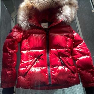 SAM kids red fur collar zip jacket size 6T-gently used.